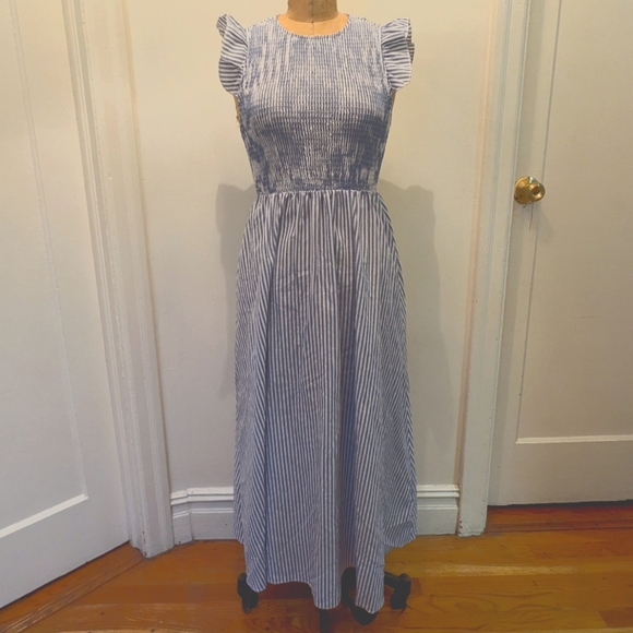 Blue and White Ruffle Sleeve Maxi Dress - Picture 1 of 4